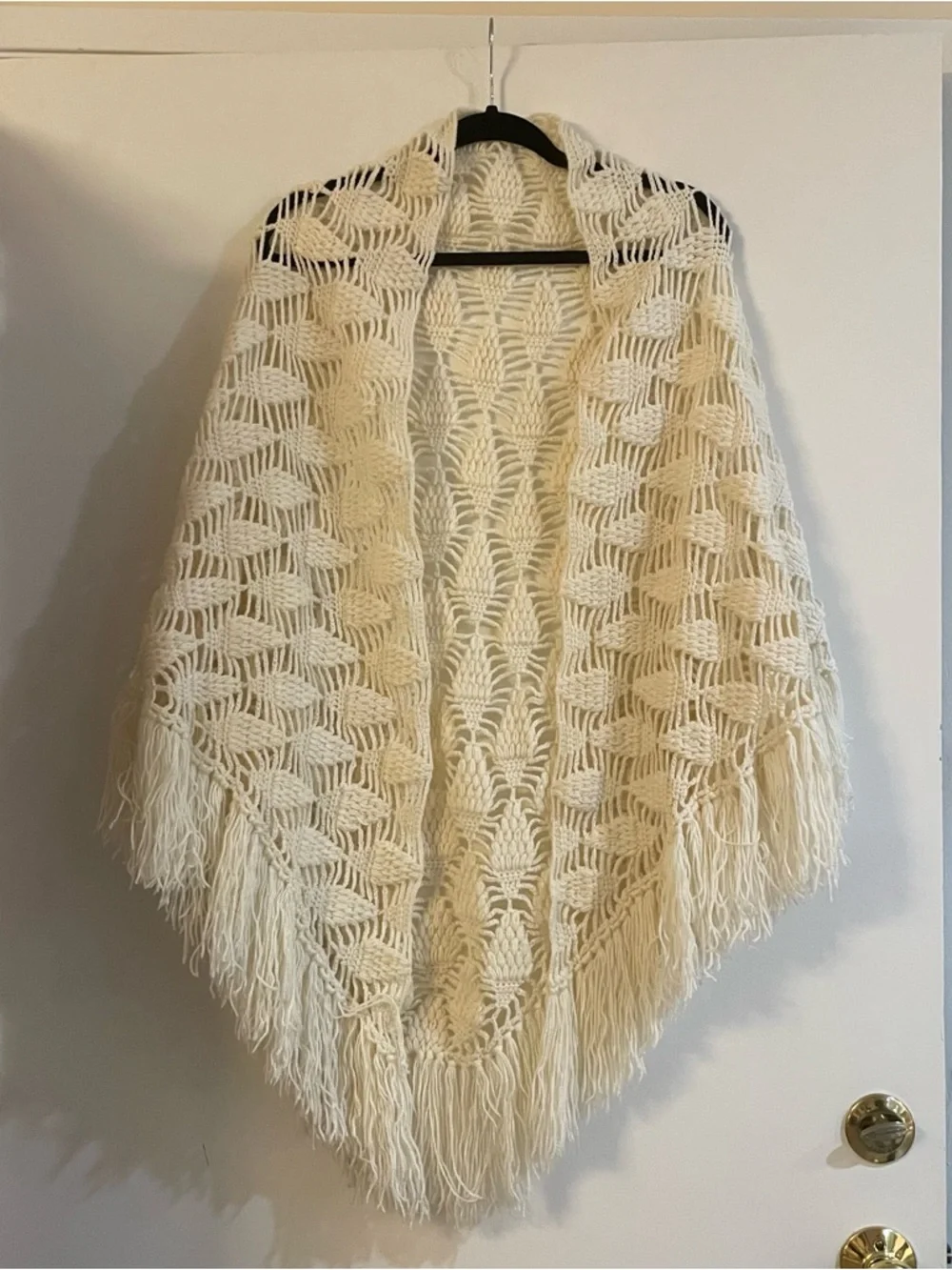 Cream Crochet Fringe Shawl | Bridal Wrap | Festival Wear